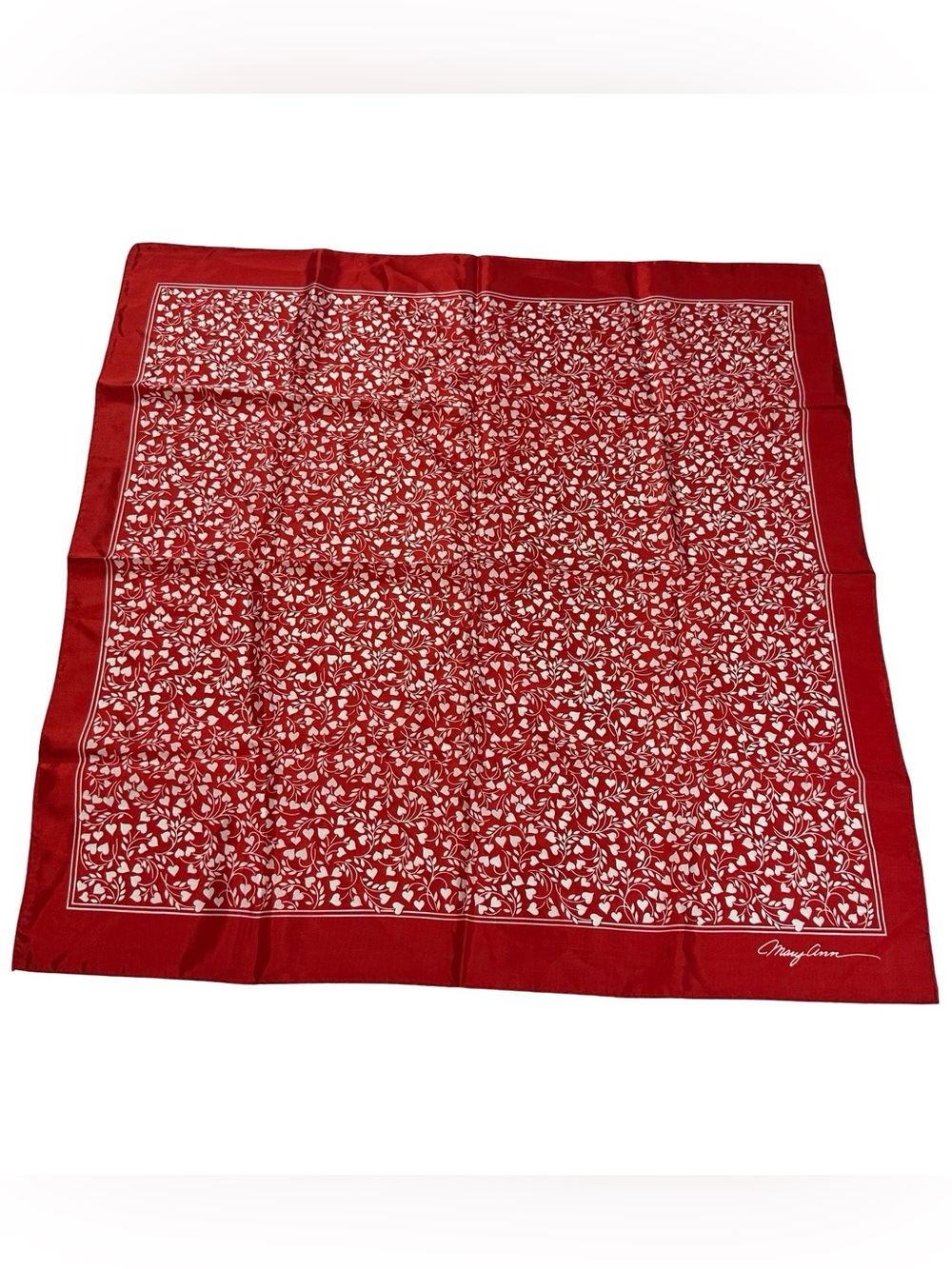 Vtg 1978 Hallmark Mary Ann Red White Heart Ivy Square Scarf Valentine 27x26
